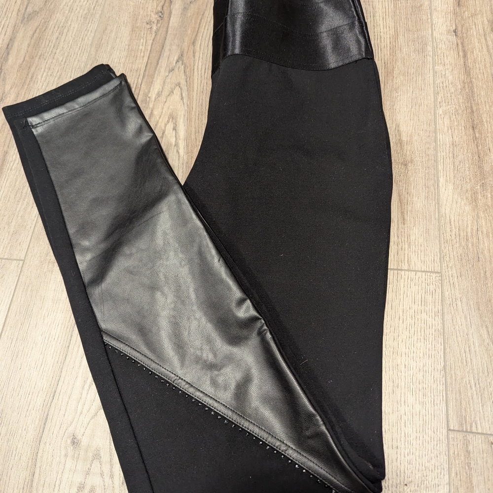 Bebe Women's Black Leggings with Sleek Leather Accents - Picture 6 of 6
